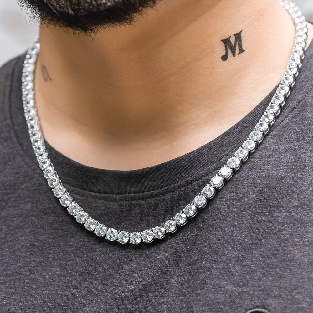 Real MOISSANITE Hip Hop Cluster Tennis Chain Necklace 7mm Pass Diamond  Tester